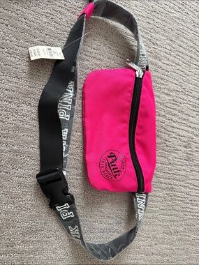 PINK Victoria's Secret Hot Pink Logo Belt Bag with Black Strap